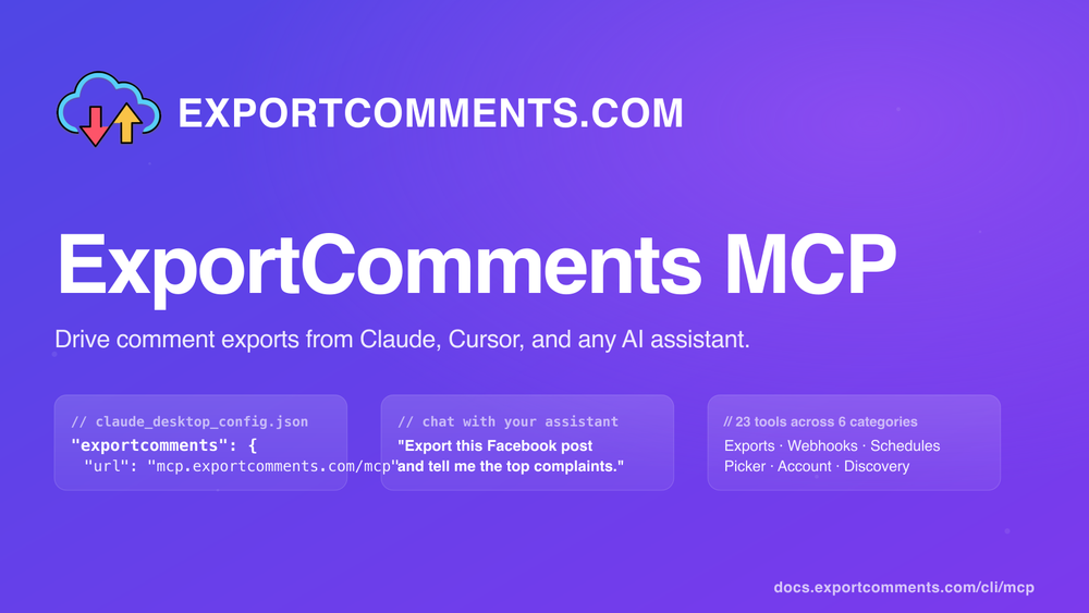 ExportComments MCP — drive comment exports from Claude, Cursor, and any AI assistant